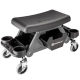 Powerbuilt Heavy-Duty Utility Rolling Seat Upgraded with Padding, Sturdy Locked in Trays, Premium Wheels for Garage Work - Grey