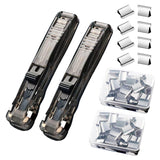 2 N Fashion No Staple Push Stapler With Binder Clips, 2 Pcs Handheld Paper Fastener Dispenser With 100 Stainless Steel Clips For