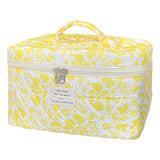 WYJ Yellow Large Quilted Floral Makeup Bag Cute Soft Coquette Aesthetic Cosmetic Bag Cotton Travel Toiletry Bag for Women