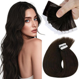 Sunny Hair Tape in Hair Extensions Real Human Hair Invisible Remy Hair Extensions Tape ins for Women Darkest Brown 12 inch 20G