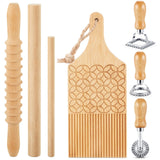 Tioncy 7 Pcs Gnocchi Pasta Making Tool, Wood Gnocchi Board with Ravioli Stamp and Rolling Pin Set Homemade Kitchen Gift for Baki