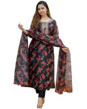 Gosriki Women'S Cotton Blend Printed Straight Kurta With Pant & Dupatta (Muni Navy Blue-Gs_Xxl_Navy Blue_Xx-Large),Navy Blue,2,B0C9QVP4C9