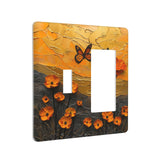 Xuejiaku Light Switch Cover Oil Painting Abstract Orange Butterfly Flower 2 Gang Toggle Rocker Combo Socket Cover Wall Plates De