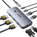 USB C Docking Station Dual Monitor Hub, MOKiN Laptop Docking Station 3 Monitors 4 Display with 2 HDMI, DP, VGA, Ethernet, 3 USB