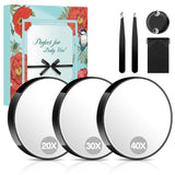 MIYADIVA Magnifying Mirror Set, 20x&30x&40x Suction Cup Makeup Mirror, 2 Tweezers & Storage Bag, 3.5 Inch Compact Mirror for Tra