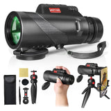 80x100 Monocular Telescope for Smartphones - High Powered HD Monocular with Tripod & Adapter, Low Light Vision for Adults - for