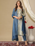 Anni Designer Women'S Rayon Blend Straight Printed Kurta With Pant & Dupatta (Tiedye Light Blue-Nw_L_Light Blue_Large),Light Blue,L,,,