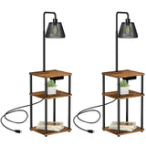 Pazarfami Floor Lamp with Table, Side Table with USB Charging Port and Outlet, Modern Bedside Nightstand End Table with Floor Li
