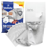 Wallaby 50 Count 1-Pint Gusset Mylar Bags with Labels, 11 Mil Total Thickness Long-Term Food Storage Pouches, 8x6 Stand-Up Zippe