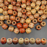 200Pcs Large Hole Barrel Wood European Loose Beads Mixed Painted Drum Wood Spacer Beads 16-17mm Dreadlock Hair Braid Beads for H