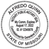 Round Notary Stamp for State of Missouri- Self Inking Stamp - Top Brand Unit with Bottom Locking Cover for Longer Lasting Stamp