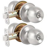 HOSOM Privacy Door Knob with Lock, 2 Pack Interior Door Knobs for Bedroom and Bathroom, Keyless Doorknob with Round Ball, Satin