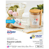 Avery Durable Waterproof Labels with Sure Feed Technology, 2 x 2 Square Labels, OilResistant, Print to The Edge, Laser/Pigmen