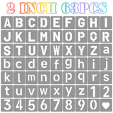2 Inch Letter Stencils Symbol Numbers Craft Stencils, 63 Pcs Reusable Alphabet Templates Interlocking Stencil Kit for Painting o