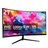 ZZA 27 inch 100Hz Curved Monitor with 1K 1920x1080 Computer Screen 27 inch FHD with HDMI,VGA and Wall Mountable|1080P Eye Care P