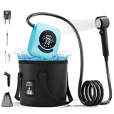 Moriko Portable Camping Shower, Upgrade 8000mAh Rechargeable Shower Pump with 5 Gallon Bucket, Intelligent LED Display, Portable