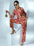 Libas Womens Printed Silk Blend Co-Ord Set For Women Pink M 49195