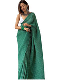 Shiv Textiles Womens Plain Pure Georgette Full Crushed Saree (CRSH-GREEN 1)