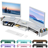 gianotter Dual Monitor Stand Riser, Desk Organizer With Drawer and 2 Pen Holders, Monitor Stand for Desk, Office Decor Essential