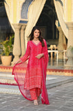 Wedani Soft Chinon Silk Bandhani Print With Sequence Embroidery Lace Border Kurta Pant Set With Dupatta For Women-Red,Red,S,,,
