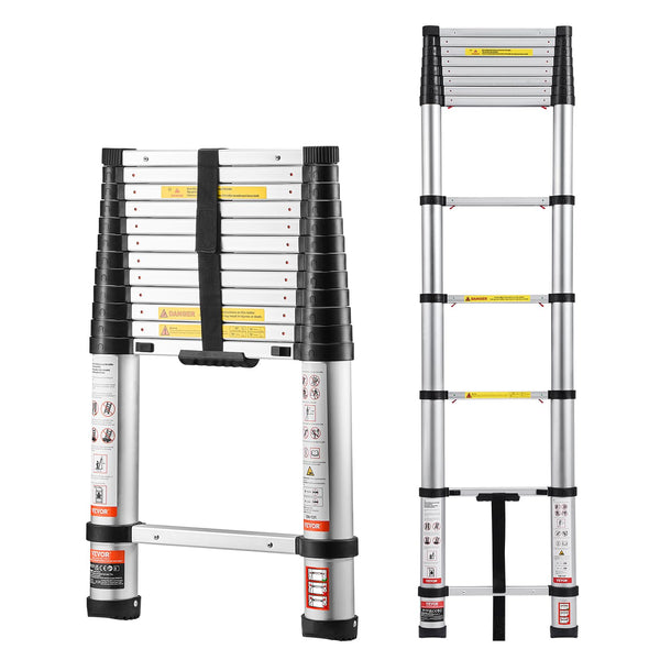 VEVOR 12.5ft Telescoping Ladder, Aluminum Lightweight Multi-Purpose Co ...