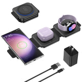 Travel Charger for Samsung Multi Devices, Foldable 3 in 1 Wireless Charging Station Fast Charging Stand/Pad Compatible for Samsu