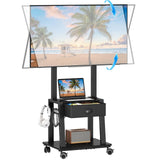 Mobile TV Stand with Drawer for 23-60 Inch Flat/Curved Screen,Tilt Rolling TV Cart on Wheels with 2 Shelves Adjustable Height Po