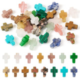Beadthoven 30pcs Gemstone Cross Beads Small Stone Cross Spacer Beads Healing Crystal Jesus Crucifix Beads Natural Synthetic Gems