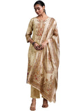 Libas Womens Printed Crepe Straight Kurta With Trousers And Dupatta