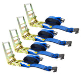 Mytee Products 4 Pack Ratchet Tie-Down Straps with Flat Hooks, 4 x 30' Ratchet Straps Blue | 16,200 Lbs Breaking Strength | Tie