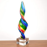Murano Style Art Glass Rainbow Design In Corkscrew Shaped 12 Tall Centerpiece Including The Crystal Base