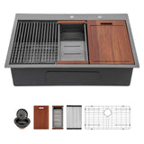 Sarlai 30 Drop Kitchen Sink Black Stainless Steel - 30 x 22 Inch Kitchen Sink Drop In Topmount Ledge Workstation 16 Gauge Gunmet