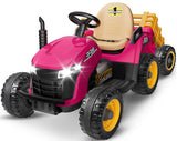 24V Ride On Tractor w/Tiltable&Detachable Trailer-2x65W Motors, EVA Tires, Remote Control, Bluetooth, Shifter, Music, Electric C