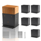 6 Set 4 6Post Base, (Inner Size 3.6x 5.6) Post Brackets,Black Metal Powder-Coated Thick Steel Post Anchor Outdoor for Supp