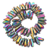 BEADIA Rainbow Titanium Coated Crystal Quartz Spike Point Stick Beads Polished 0.6-0.8 for Jewelry Making 15 Inch/Strand