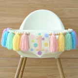 HODIHIWI Colourful Macaron Dot 1st High Chair Banner for Girls Birthday Party Decoration Wall Hanging
