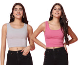 Toplot Women'S Combo Solid Ribbed Scoop Neck Sleeveless Slim Fit Tank Top Pack Of 2 (Combo-5069-Gry-Pnk-Xs),Grey-Pink,,B0CG5J8TF3