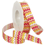 Morex Ribbon Chevron Printed Grosgrain Ribbon, 7/8-Inch by 20-Yard Spool, Passion Fruit/Gold
