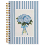 Likjad Blue Hydrangea Floral Spiral Notebook Journal 5.5x8.3, Coquette Bow Hydrangea Flower Striped Journals for Writing, Blue O