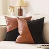 GEGELICA Brown Faux Leather Patchwork Black Canvas Throw Pillow Covers