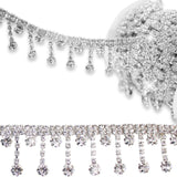 PEARLY JUN 5 Yards Rhinestone Trim Crystal Rhinestone Chain Silver Fringe Sewing Dress DIY Party Wedding Bouquet for Decoration