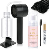 EMEDA Lash Shampoo Kit 2.02 fl oz Lash Cleaning Kit with Rechargeable Fan Dryer/Brush/Rinse Bottle, Oil-free Cleanser Wash for E