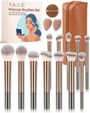 JOKHUE Makeup Brushes Set, 12 Pcs Multi-functional Cosmetic Brushes Tools Kit With 3 Makeup Sponges and Storage Bag, Soft Bristl