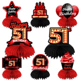 Happy 51st Birthday Red and Black Table Honeycomb Centerpieces Balloons Theme Decor Table Decorations Table Toppers for Girls Wo