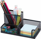 NETXE Metal Mesh Desktop Organizer Pen and Pencil Stationery Storage Holder for Home and Office Supplies (3 Compartment) (Black)
