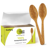 Premium Quality100% Biodegradable Spoons Made of Vegetable Fibers, 100 PCS of 6.7Long Heavy-Duty and Splinter Free Eco-Frien