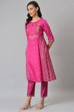 W For Woman Women Viscose Pink Flared Floral Printed Festive Kurta_22Auw18274-119793, X_Small