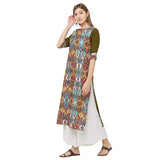 Gosriki Womens Mehandi Crepe Straight Calf Length Ethnic Printed Kurti(Krish-64989-S_Mehandi) Green,Green,,B07XF19JT8