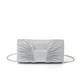 Snappsy Bow Pleated Glitter Clutch Trendy Shoulder Chain Bag For Street Party Silver