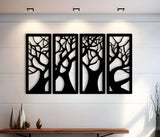 Shivashray Crafts Wooden Wall Art Panel Set Of 4 Abstract Tree Design | Black Decorative Wall Hanging For Living Room, Bedroom